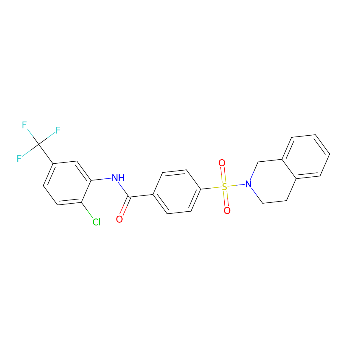 N-(2-chloro-5-(trifluoromethyl)phenyl)-4-((3,4-dihydroisoquinolin-2(1H)-yl)sulfonyl)benzamide molecular structure, CAS 391876-93-0