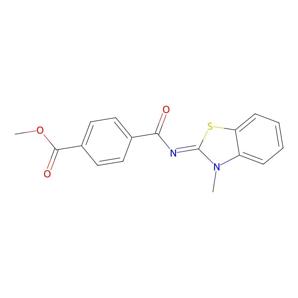 Methyl 4-[(3-methyl-1,3-benzothiazol-2-ylidene)carbamoyl]benzoate molecular structure, CAS 391876-94-1