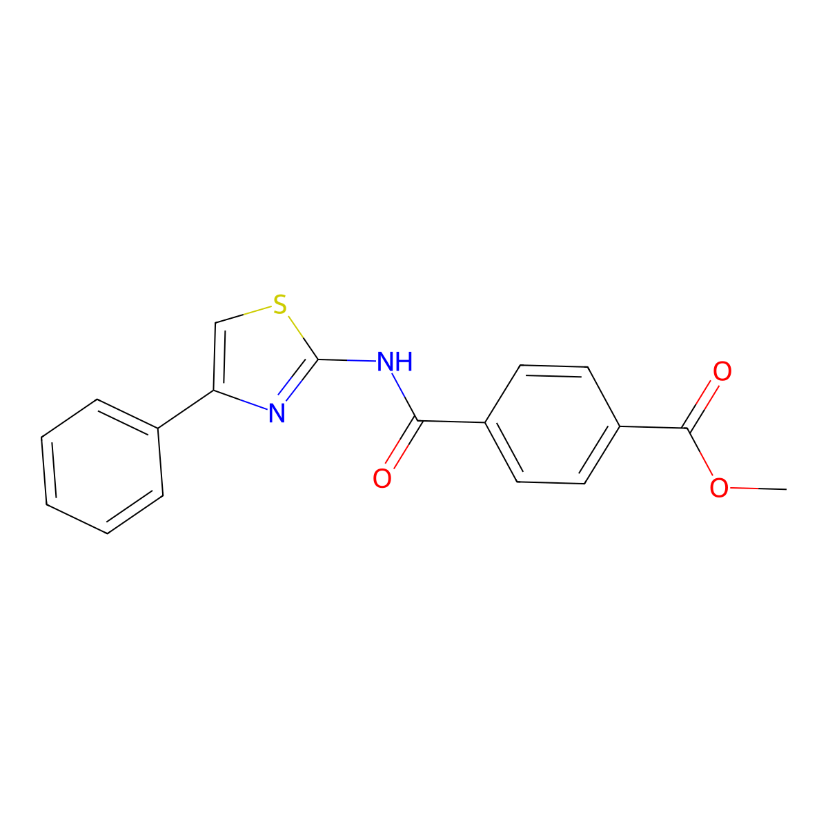 Methyl 4-[(4-phenyl-1,3-thiazol-2-yl)carbamoyl]benzoate molecular structure, CAS 391876-95-2