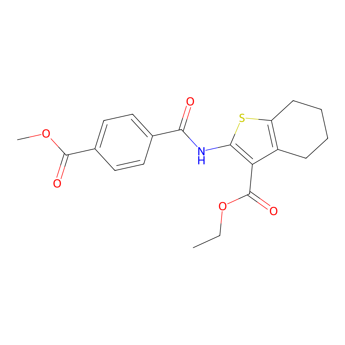 Ethyl 2-(4-(methoxycarbonyl)benzamido)-4,5,6,7-tetrahydrobenzo[b]thiophene-3-carboxylate molecular structure, CAS 391877-00-2