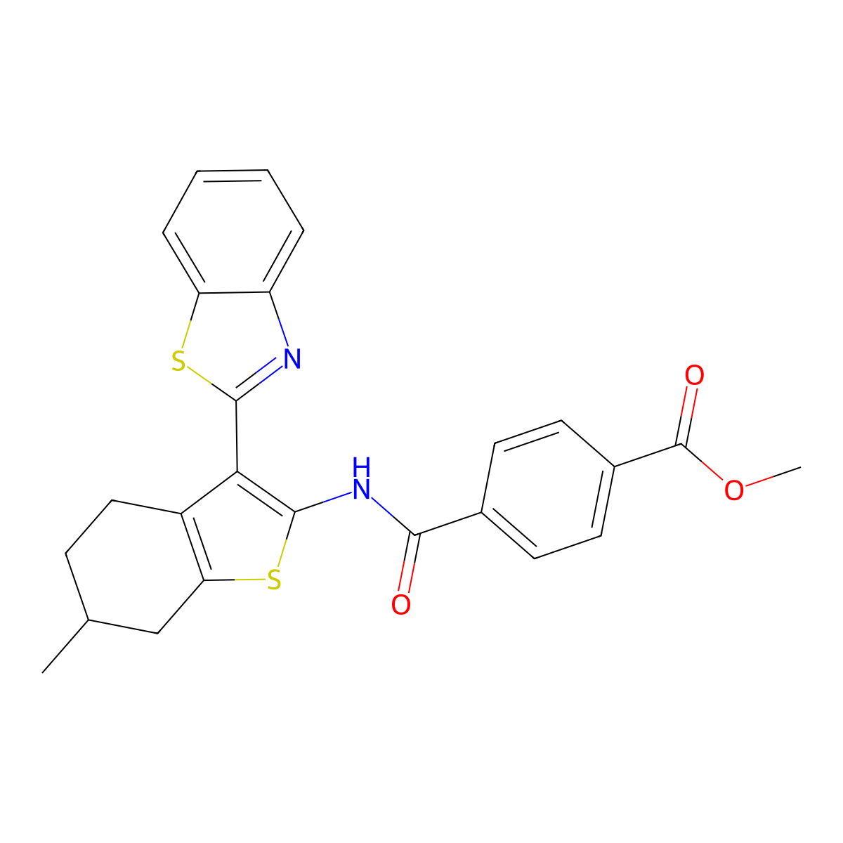 Methyl 4-{[3-(1,3-benzothiazol-2-YL)-6-methyl-4,5,6,7-tetrahydro-1-benzothiophen-2-YL]carbamoyl}benzoate molecular structure, CAS 391877-03-5