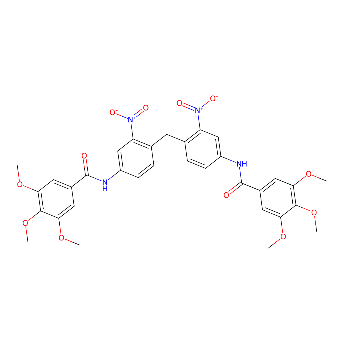3,4,5-trimethoxy-N-[3-nitro-4-[[2-nitro-4-[(3,4,5-trimethoxybenzoyl)amino]phenyl]methyl]phenyl]benzamide molecular structure, CAS 39188-99-3