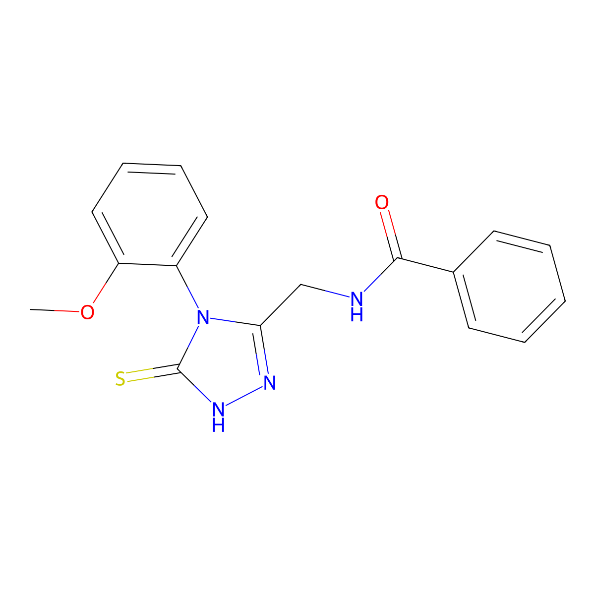 N-((4-(2-methoxyphenyl)-5-thioxo-4,5-dihydro-1H-1,2,4-triazol-3-yl)methyl)benzamide molecular structure, CAS 391886-28-5
