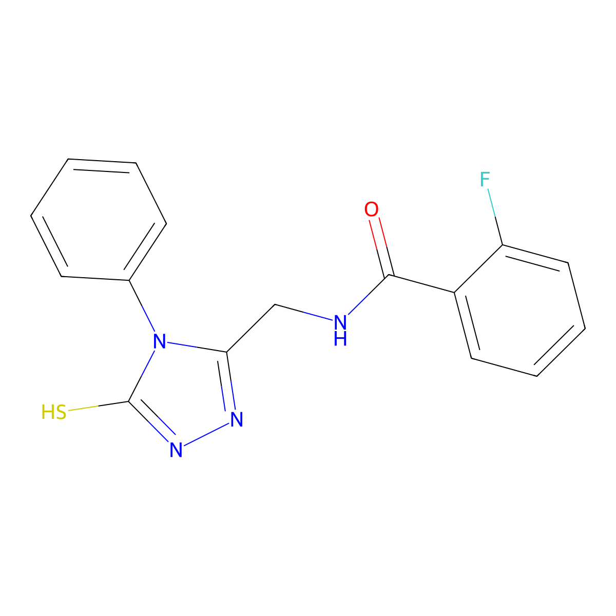 2-fluoro-N-((5-mercapto-4-phenyl-4H-1,2,4-triazol-3-yl)methyl)benzamide molecular structure, CAS 391886-33-2
