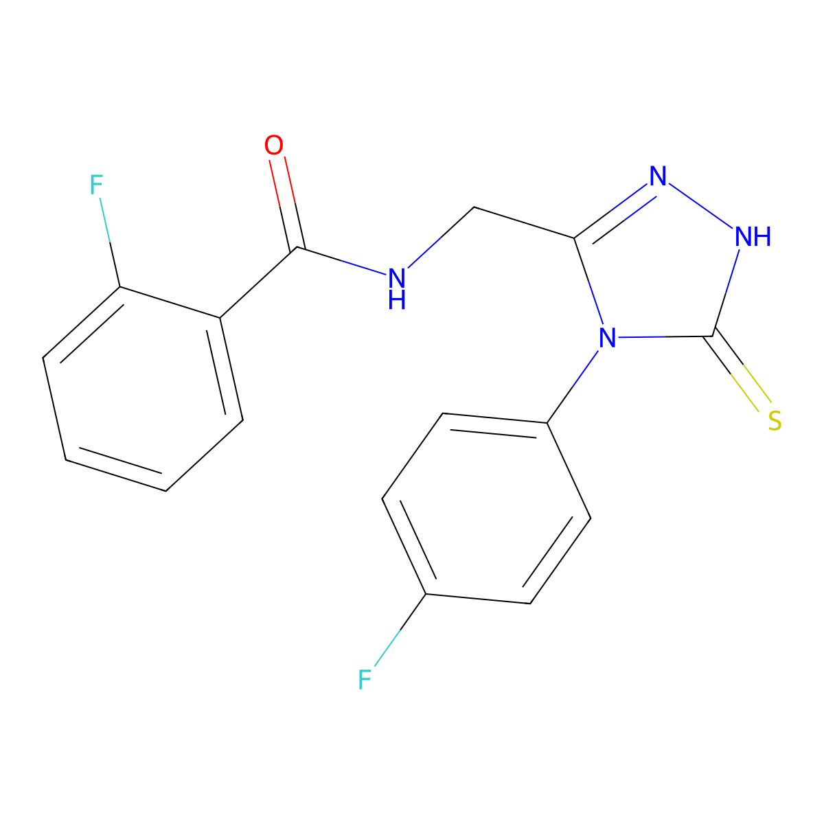 2-fluoro-N-((4-(4-fluorophenyl)-5-thioxo-4,5-dihydro-1H-1,2,4-triazol-3-yl)methyl)benzamide molecular structure, CAS 391886-37-6