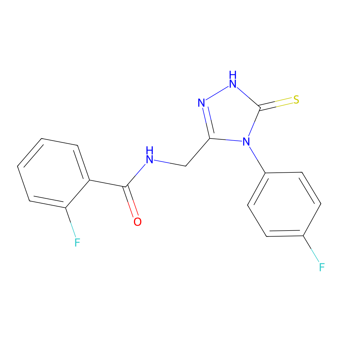 2-fluoro-N-((4-(4-fluorophenyl)-5-thioxo-4,5-dihydro-1H-1,2,4-triazol-3-yl)methyl)benzamide molecular structure, CAS 391886-37-6