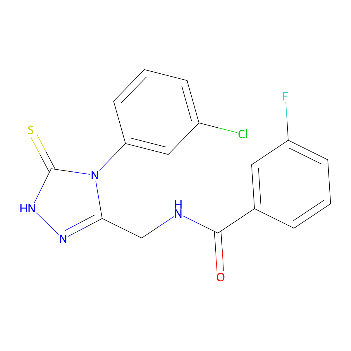 N-((4-(3-chlorophenyl)-5-thioxo-4,5-dihydro-1H-1,2,4-triazol-3-yl)methyl)-3-fluorobenzamide molecular structure, CAS 391886-41-2