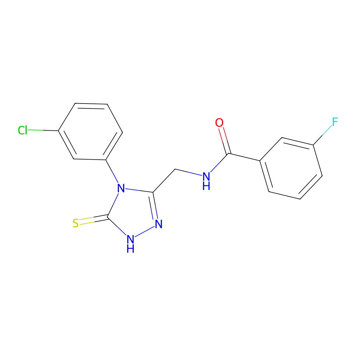 N-((4-(3-chlorophenyl)-5-thioxo-4,5-dihydro-1H-1,2,4-triazol-3-yl)methyl)-3-fluorobenzamide molecular structure, CAS 391886-41-2