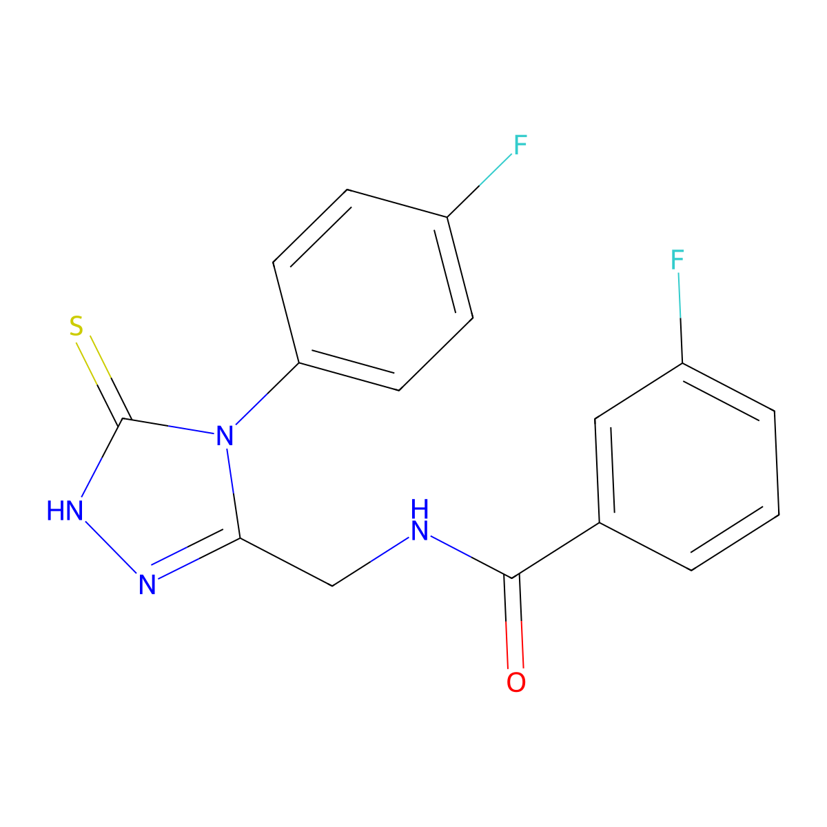 3-fluoro-N-((4-(4-fluorophenyl)-5-thioxo-4,5-dihydro-1H-1,2,4-triazol-3-yl)methyl)benzamide molecular structure, CAS 391886-45-6
