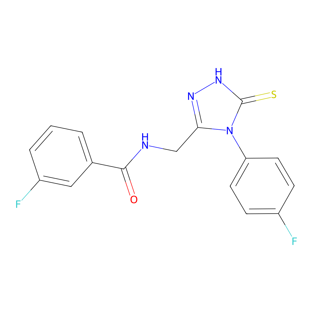 3-fluoro-N-((4-(4-fluorophenyl)-5-thioxo-4,5-dihydro-1H-1,2,4-triazol-3-yl)methyl)benzamide molecular structure, CAS 391886-45-6