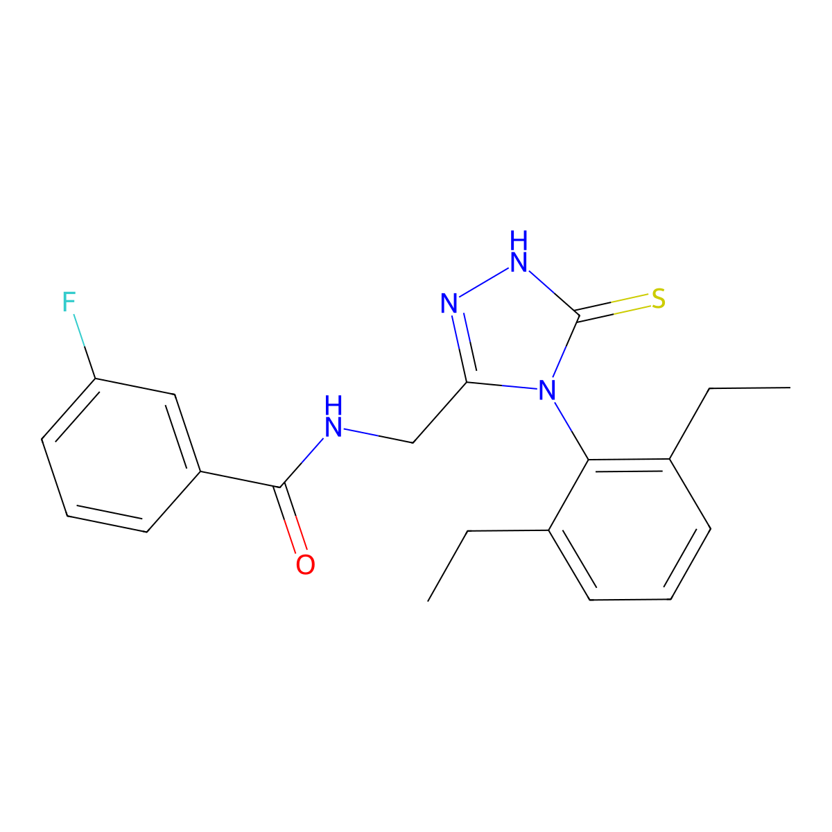 N-((4-(2,6-diethylphenyl)-5-thioxo-4,5-dihydro-1H-1,2,4-triazol-3-yl)methyl)-3-fluorobenzamide molecular structure, CAS 391886-48-9
