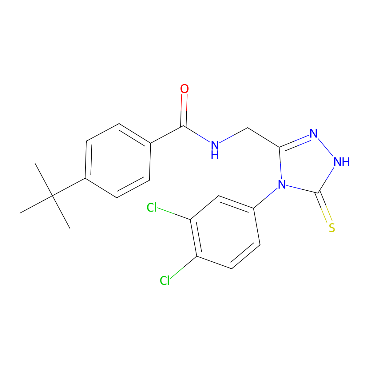 4-(tert-butyl)-N-((4-(3,4-dichlorophenyl)-5-thioxo-4,5-dihydro-1H-1,2,4-triazol-3-yl)methyl)benzamide molecular structure, CAS 391886-67-2
