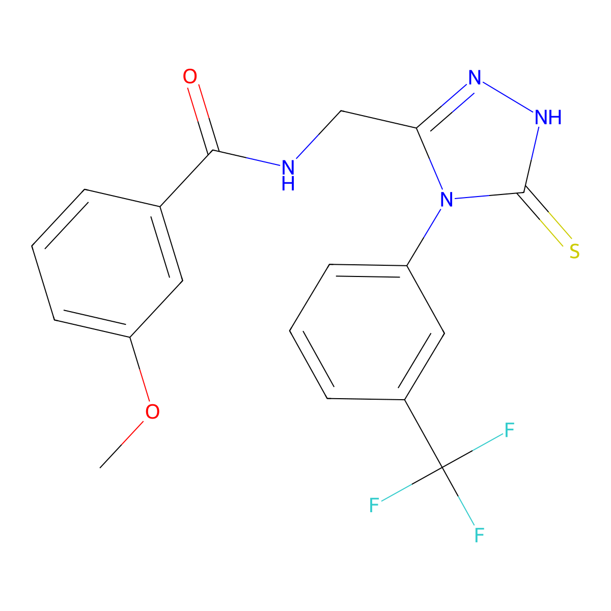 3-methoxy-N-((5-thioxo-4-(3-(trifluoromethyl)phenyl)-4,5-dihydro-1H-1,2,4-triazol-3-yl)methyl)benzamide molecular structure, CAS 391886-80-9
