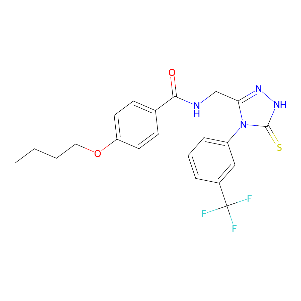 4-butoxy-N-[[5-sulfanylidene-4-[3-(trifluoromethyl)phenyl]-1H-1,2,4-triazol-3-yl]methyl]benzamide molecular structure, CAS 391886-88-7