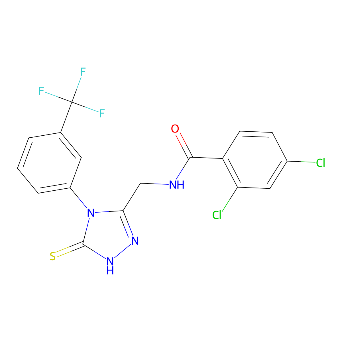 2,4-dichloro-N-((5-thioxo-4-(3-(trifluoromethyl)phenyl)-4,5-dihydro-1H-1,2,4-triazol-3-yl)methyl)benzamide molecular structure, CAS 391886-96-7