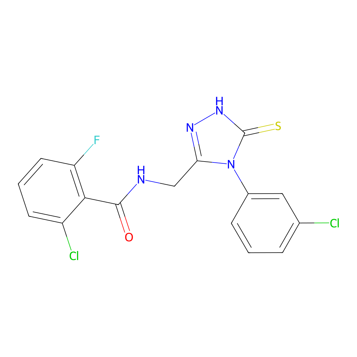 2-chloro-N-[[4-(3-chlorophenyl)-5-sulfanylidene-1H-1,2,4-triazol-3-yl]methyl]-6-fluorobenzamide molecular structure, CAS 391887-06-2