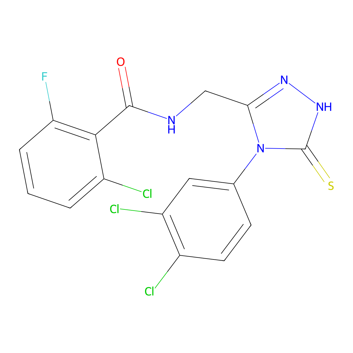 2-chloro-N-((4-(3,4-dichlorophenyl)-5-thioxo-4,5-dihydro-1H-1,2,4-triazol-3-yl)methyl)-6-fluorobenzamide molecular structure, CAS 391887-07-3