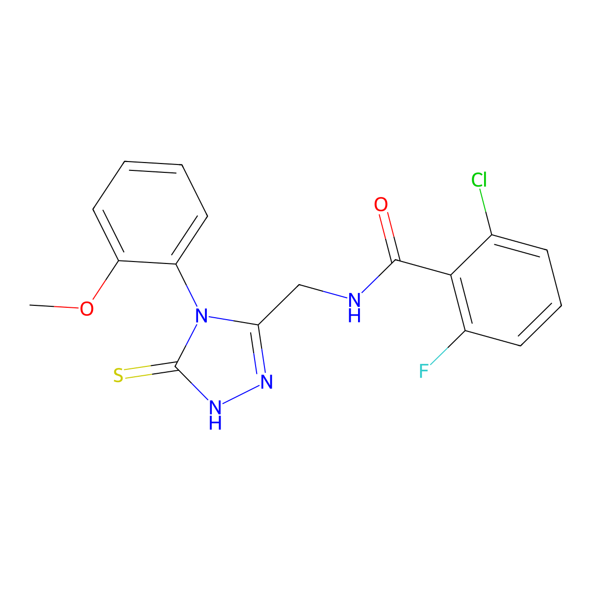 2-chloro-6-fluoro-N-((4-(2-methoxyphenyl)-5-thioxo-4,5-dihydro-1H-1,2,4-triazol-3-yl)methyl)benzamide molecular structure, CAS 391887-08-4