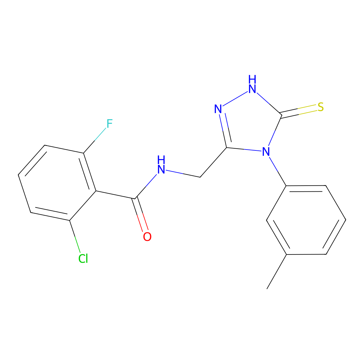 2-chloro-6-fluoro-N-((5-thioxo-4-(m-tolyl)-4,5-dihydro-1H-1,2,4-triazol-3-yl)methyl)benzamide molecular structure, CAS 391887-11-9