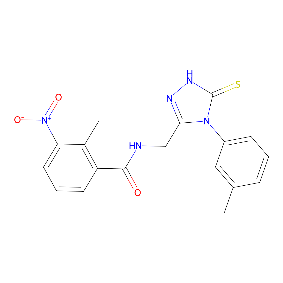 2-methyl-N-[[4-(3-methylphenyl)-5-sulfanylidene-1H-1,2,4-triazol-3-yl]methyl]-3-nitrobenzamide molecular structure, CAS 391887-44-8