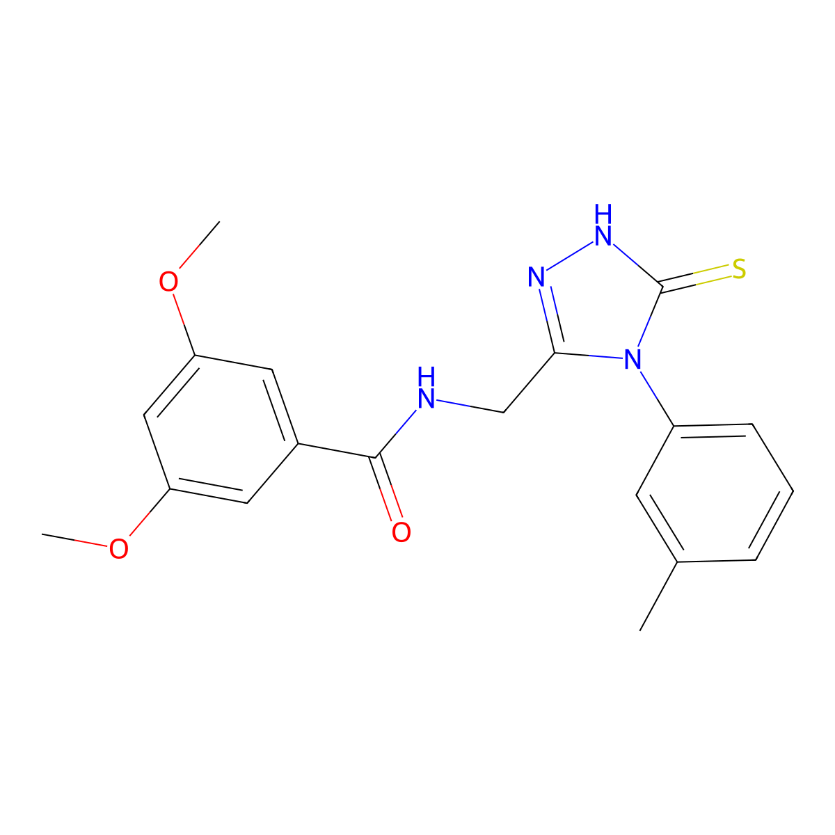 3,5-dimethoxy-N-((5-thioxo-4-(m-tolyl)-4,5-dihydro-1H-1,2,4-triazol-3-yl)methyl)benzamide molecular structure, CAS 391887-52-8
