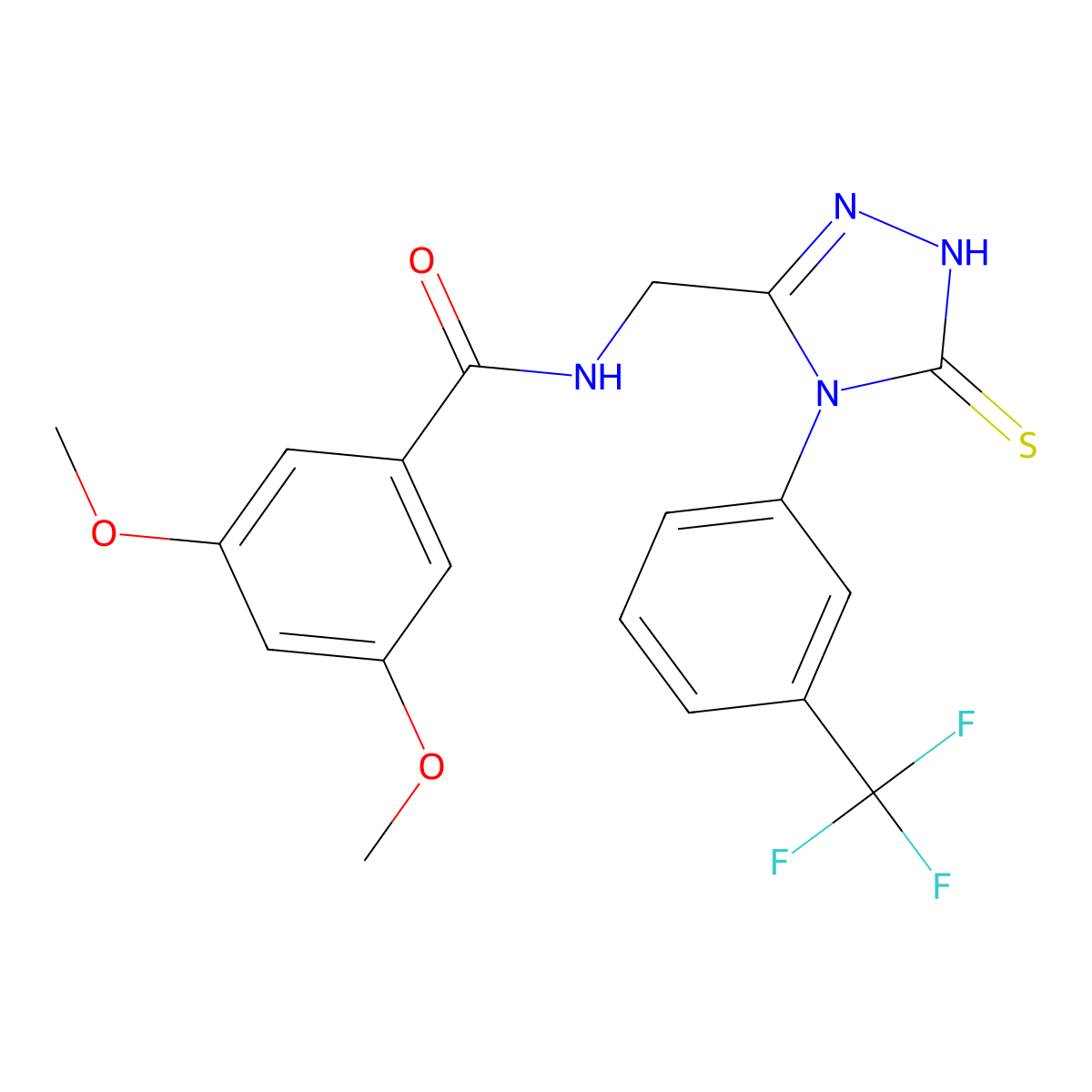 3,5-dimethoxy-N-((5-thioxo-4-(3-(trifluoromethyl)phenyl)-4,5-dihydro-1H-1,2,4-triazol-3-yl)methyl)benzamide molecular structure, CAS 391887-53-9