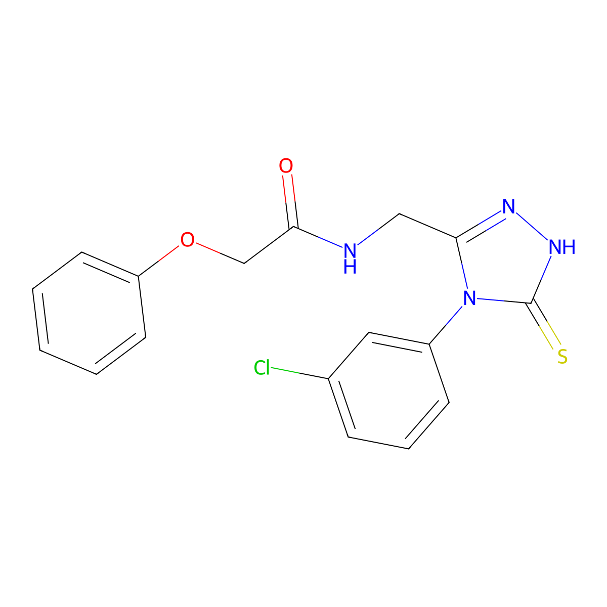 N-((4-(3-chlorophenyl)-5-thioxo-4,5-dihydro-1H-1,2,4-triazol-3-yl)methyl)-2-phenoxyacetamide molecular structure, CAS 391887-96-0