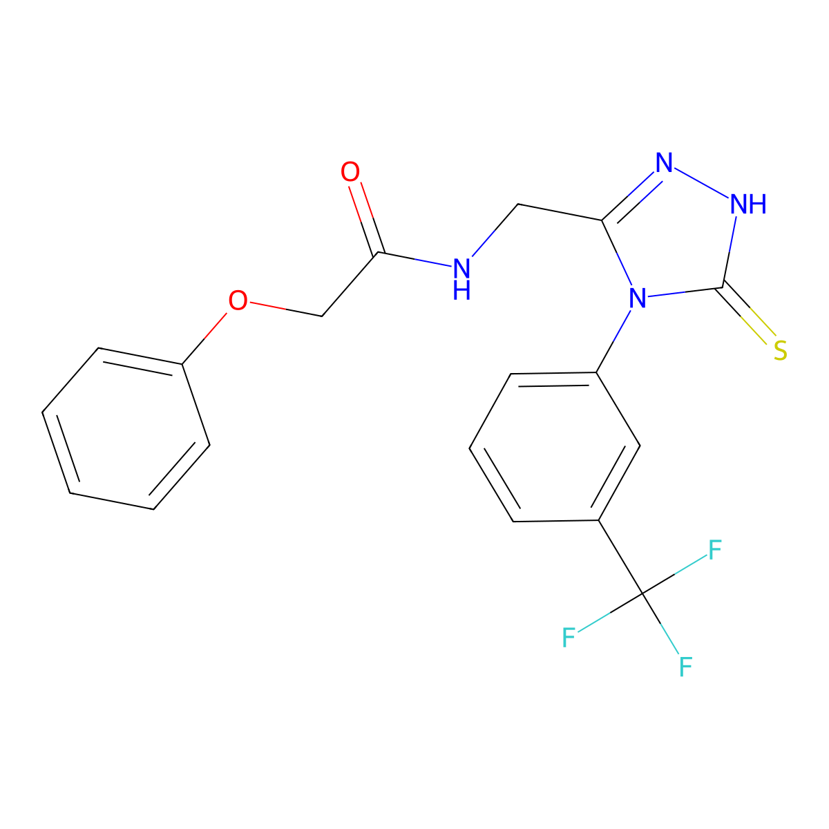 2-phenoxy-N-[[5-sulfanylidene-4-[3-(trifluoromethyl)phenyl]-1H-1,2,4-triazol-3-yl]methyl]acetamide molecular structure, CAS 391888-02-1