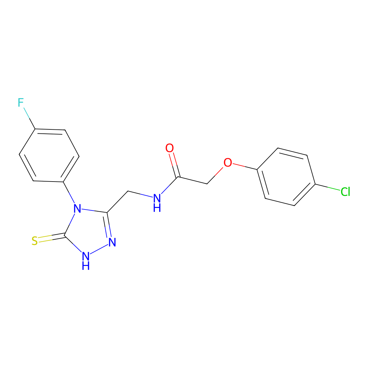 2-(4-chlorophenoxy)-N-((4-(4-fluorophenyl)-5-thioxo-4,5-dihydro-1H-1,2,4-triazol-3-yl)methyl)acetamide molecular structure, CAS 391888-08-7
