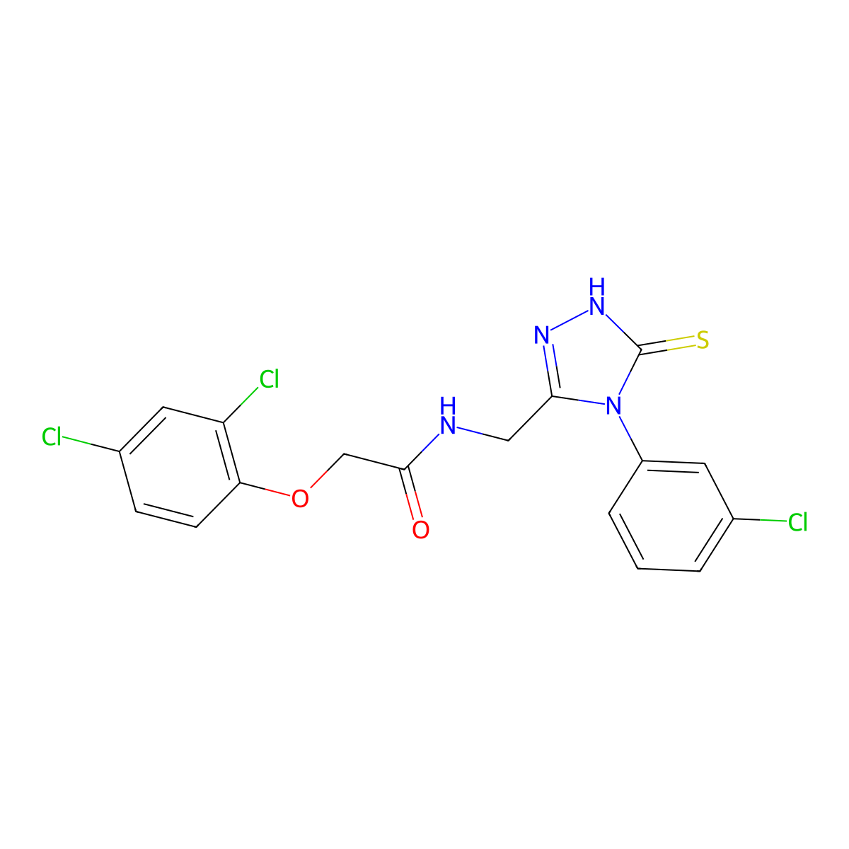 N-((4-(3-chlorophenyl)-5-thioxo-4,5-dihydro-1H-1,2,4-triazol-3-yl)methyl)-2-(2,4-dichlorophenoxy)acetamide molecular structure, CAS 391888-13-4