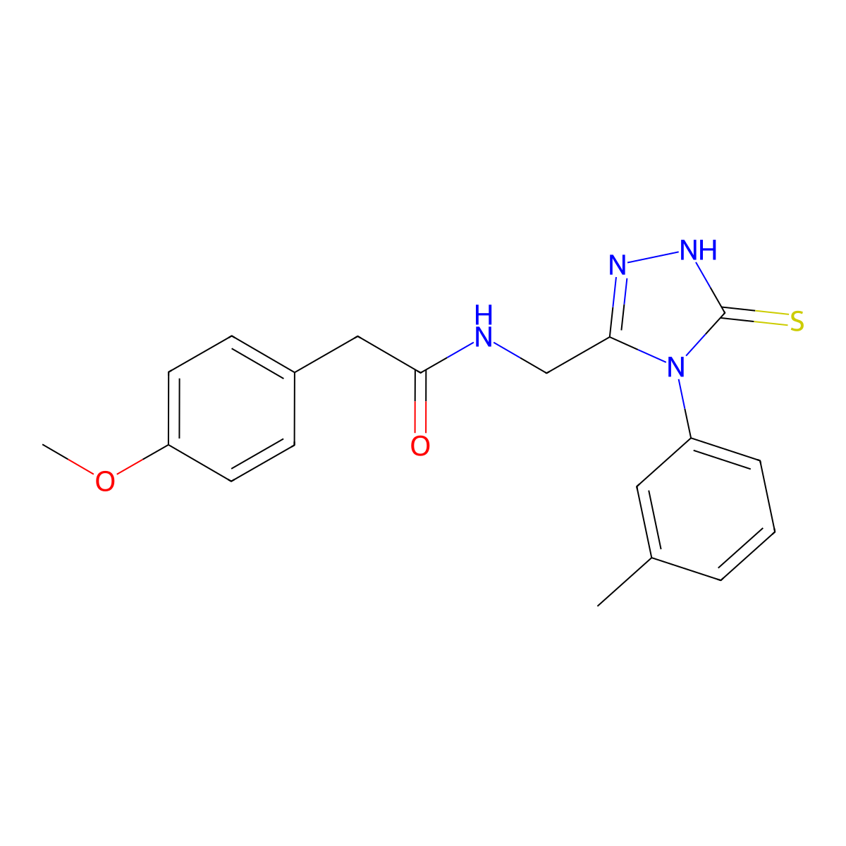 2-(4-methoxyphenyl)-N-((5-thioxo-4-(m-tolyl)-4,5-dihydro-1H-1,2,4-triazol-3-yl)methyl)acetamide molecular structure, CAS 391888-26-9