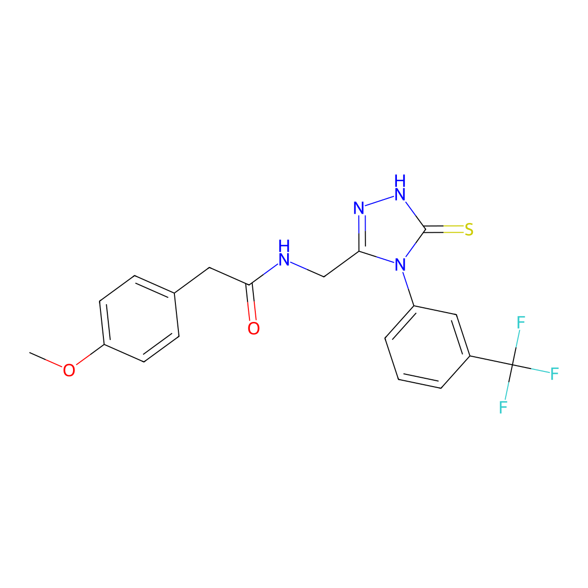 2-(4-methoxyphenyl)-N-[[5-sulfanylidene-4-[3-(trifluoromethyl)phenyl]-1H-1,2,4-triazol-3-yl]methyl]acetamide molecular structure, CAS 391888-27-0