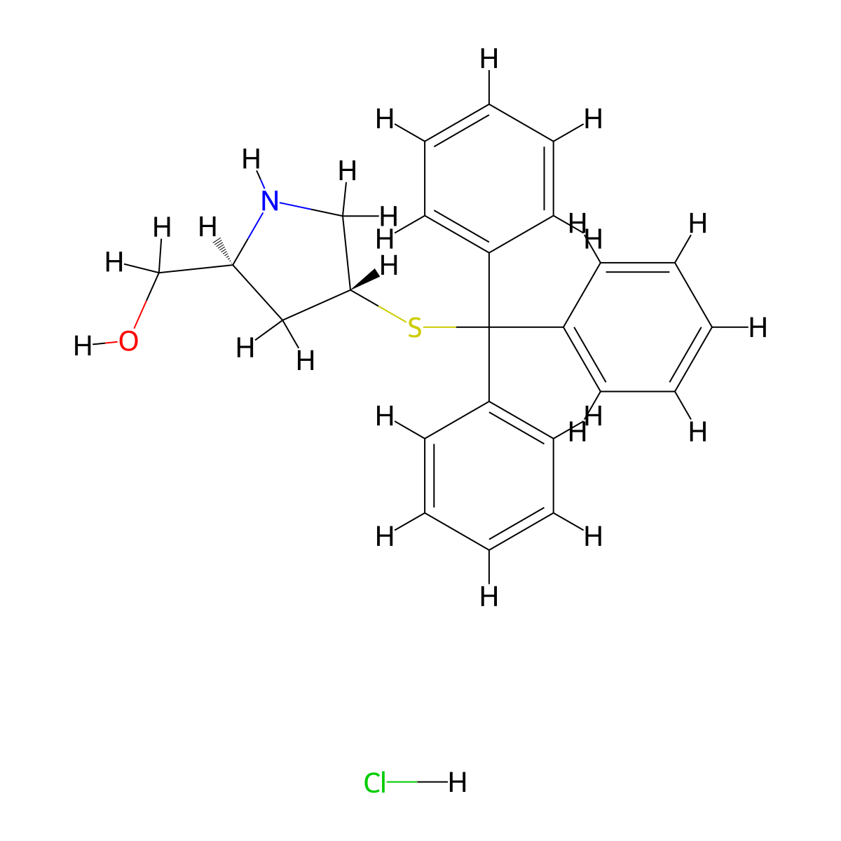 ((2S,4R)-4-(tritylthio)pyrrolidin-2-yl)methanolhydrochloride molecular structure, CAS 391889-53-5
