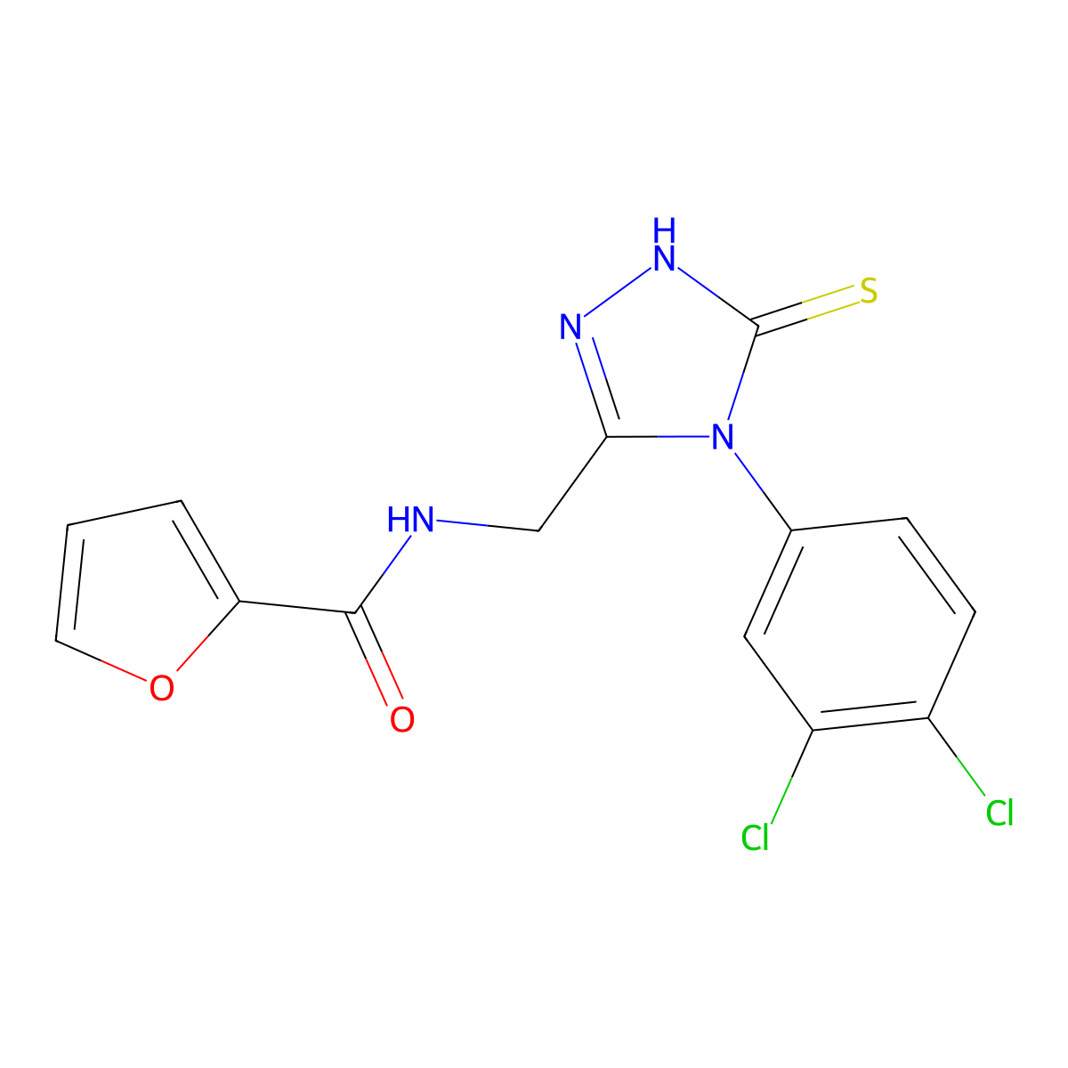 N-((4-(3,4-dichlorophenyl)-5-thioxo-4,5-dihydro-1H-1,2,4-triazol-3-yl)methyl)furan-2-carboxamide molecular structure, CAS 391889-66-0