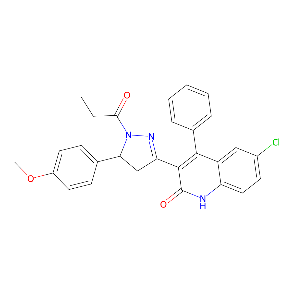 6-chloro-3-(5-(4-methoxyphenyl)-1-propionyl-4,5-dihydro-1H-pyrazol-3-yl)-4-phenylquinolin-2(1H)-one molecular structure, CAS 391889-85-3