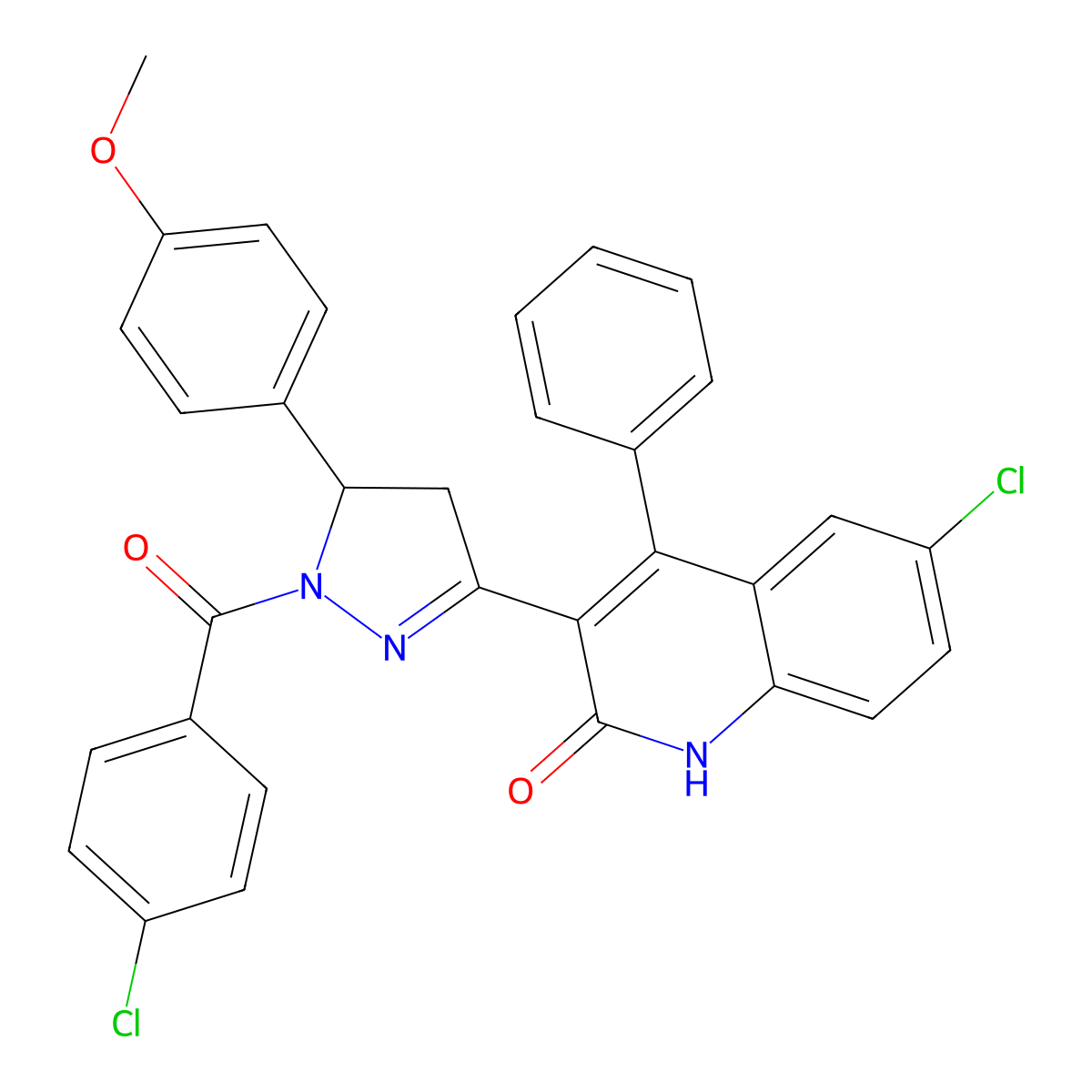 6-chloro-3-(1-(4-chlorobenzoyl)-5-(4-methoxyphenyl)-4,5-dihydro-1H-pyrazol-3-yl)-4-phenylquinolin-2(1H)-one molecular structure, CAS 391889-87-5