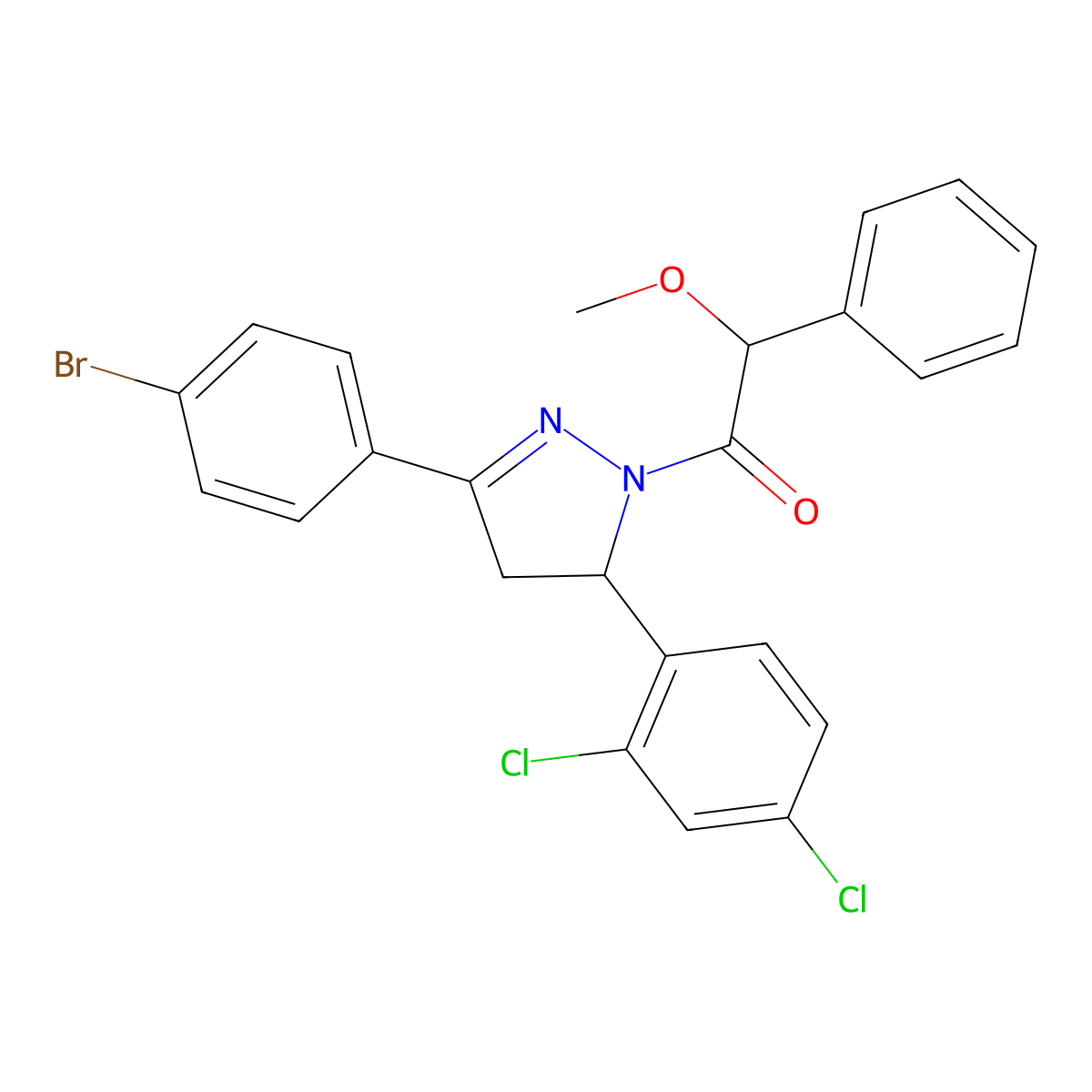 1-[5-(4-Bromophenyl)-3-(2,4-dichlorophenyl)-3,4-dihydropyrazol-2-yl]-2-methoxy-2-phenylethanone molecular structure, CAS 391889-94-4