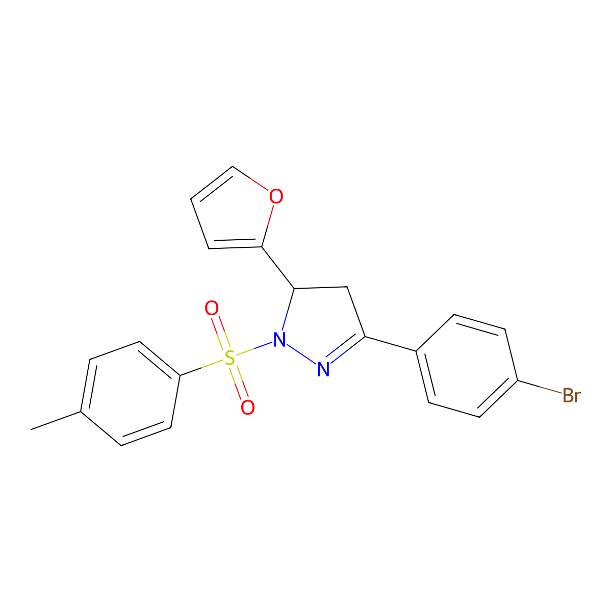 3-(4-bromophenyl)-5-(furan-2-yl)-1-tosyl-4,5-dihydro-1H-pyrazole molecular structure, CAS 391890-06-5