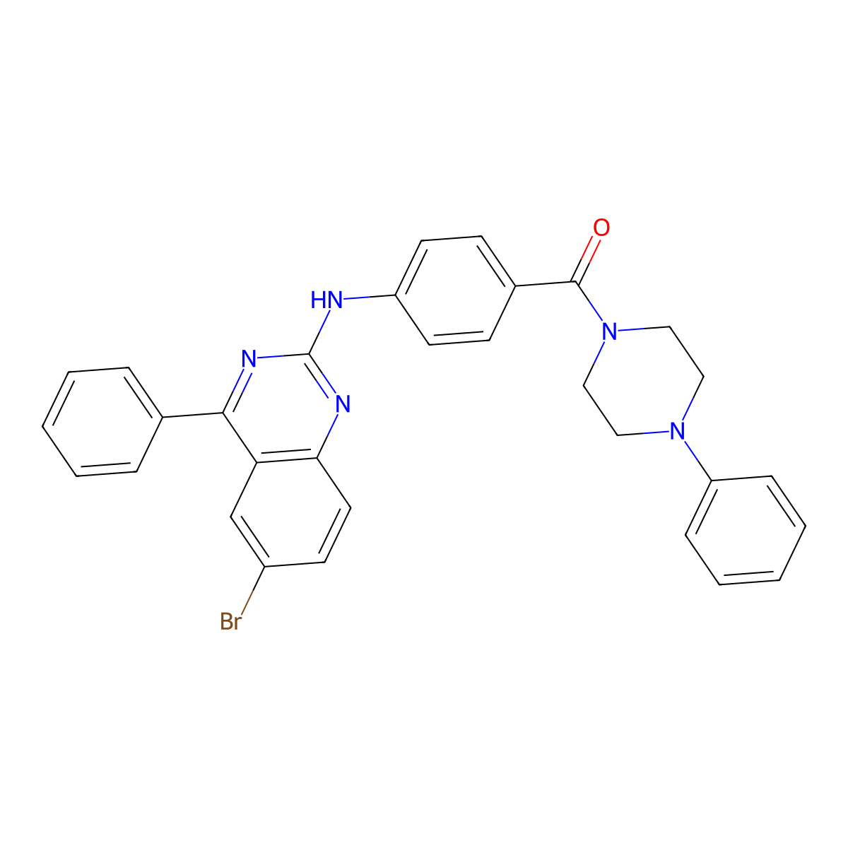 4-[(6-Bromo-4-phenylquinazolin-2-yl)amino]phenyl 4-phenylpiperazinyl ketone molecular structure, CAS 391890-28-1