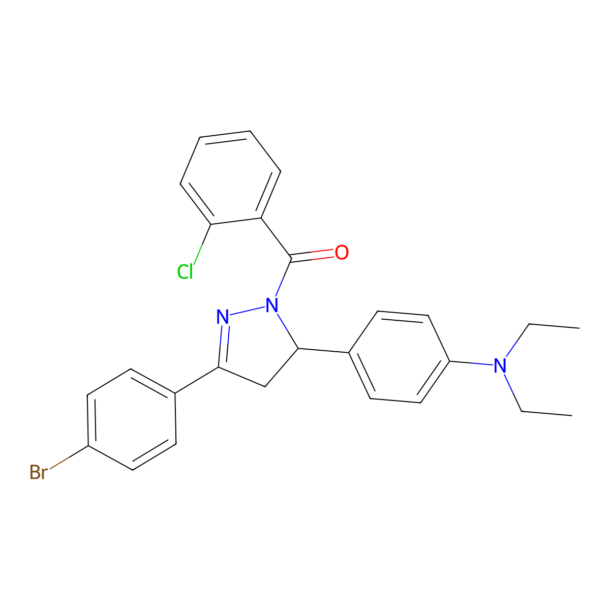 (3-(4-bromophenyl)-5-(4-(diethylamino)phenyl)-4,5-dihydro-1H-pyrazol-1-yl)(2-chlorophenyl)methanone molecular structure, CAS 391890-52-1