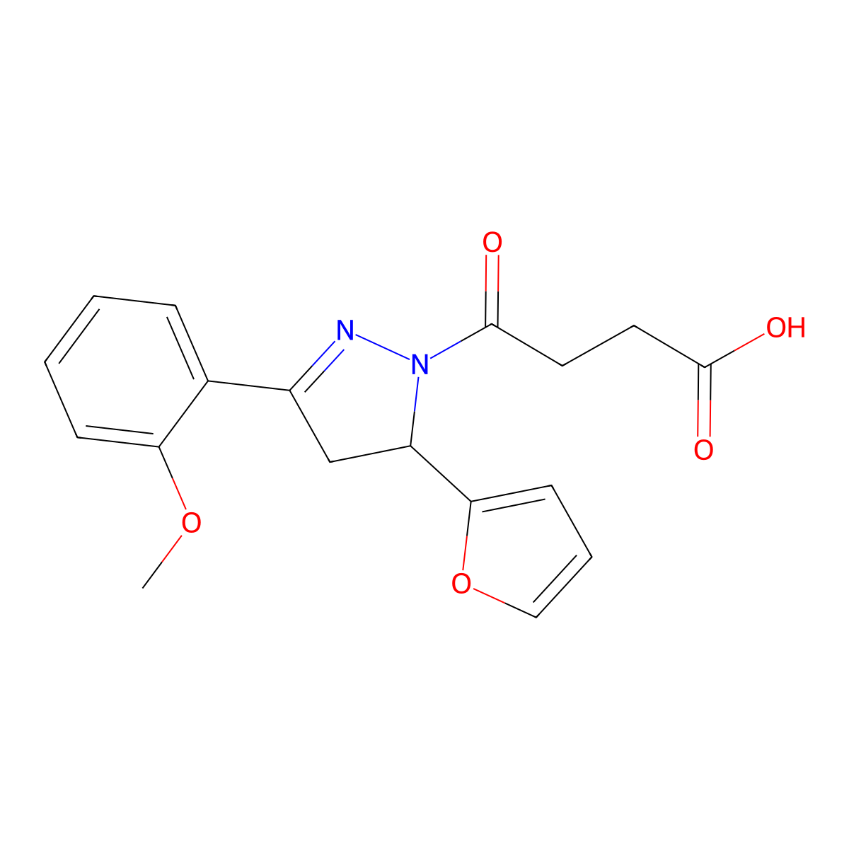 4-(5-(furan-2-yl)-3-(2-methoxyphenyl)-4,5-dihydro-1H-pyrazol-1-yl)-4-oxobutanoic acid molecular structure, CAS 391890-57-6