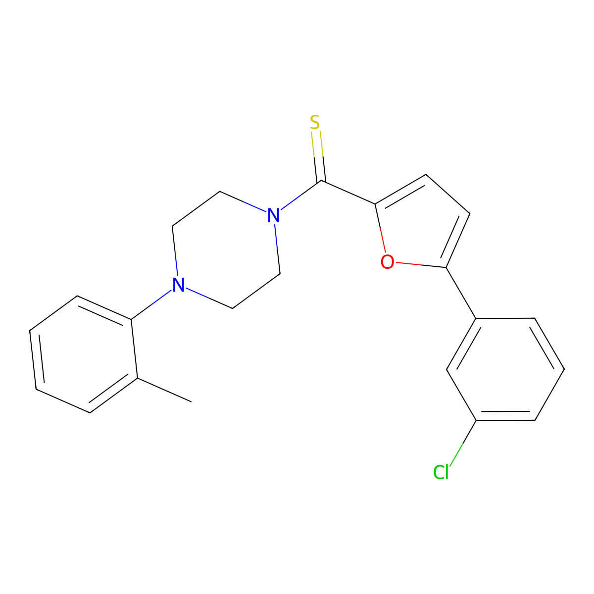 (5-(3-Chlorophenyl)furan-2-yl)(4-(o-tolyl)piperazin-1-yl)methanethione molecular structure, CAS 391890-82-7
