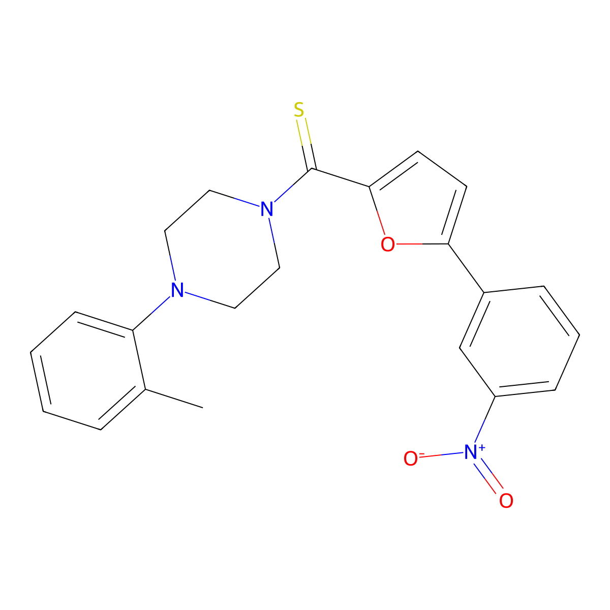 [4-(2-Methylphenyl)piperazin-1-yl]-[5-(3-nitrophenyl)furan-2-yl]methanethione molecular structure, CAS 391890-84-9