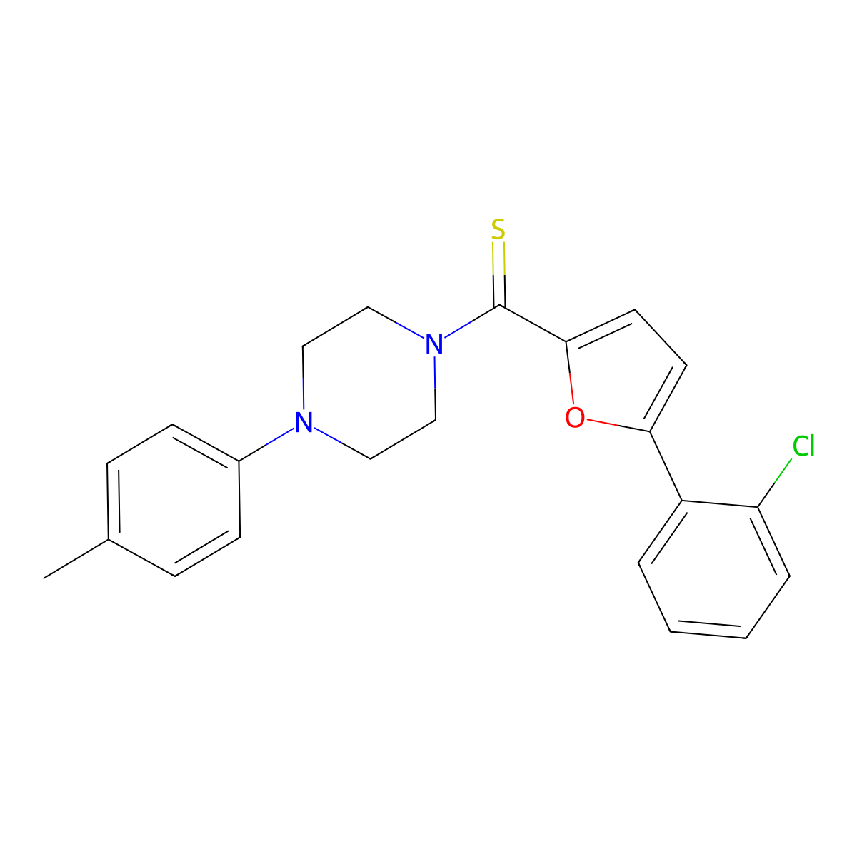 (5-(2-Chlorophenyl)furan-2-yl)(4-(p-tolyl)piperazin-1-yl)methanethione molecular structure, CAS 391890-96-3
