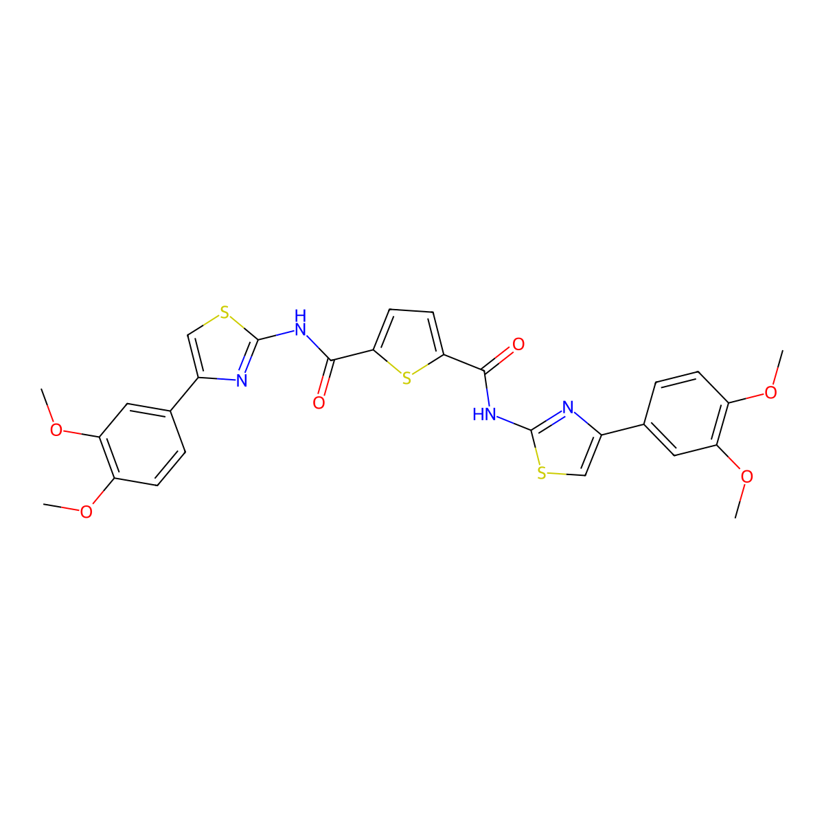 N2,N5-bis(4-(3,4-dimethoxyphenyl)thiazol-2-yl)thiophene-2,5-dicarboxamide molecular structure, CAS 391896-38-1