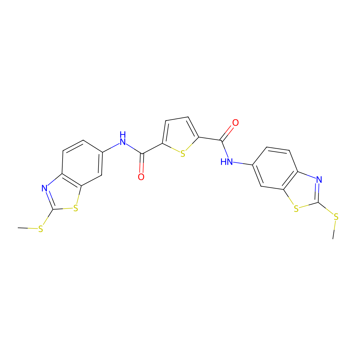N2,N5-bis(2-(methylthio)benzo[d]thiazol-6-yl)thiophene-2,5-dicarboxamide molecular structure, CAS 391896-39-2