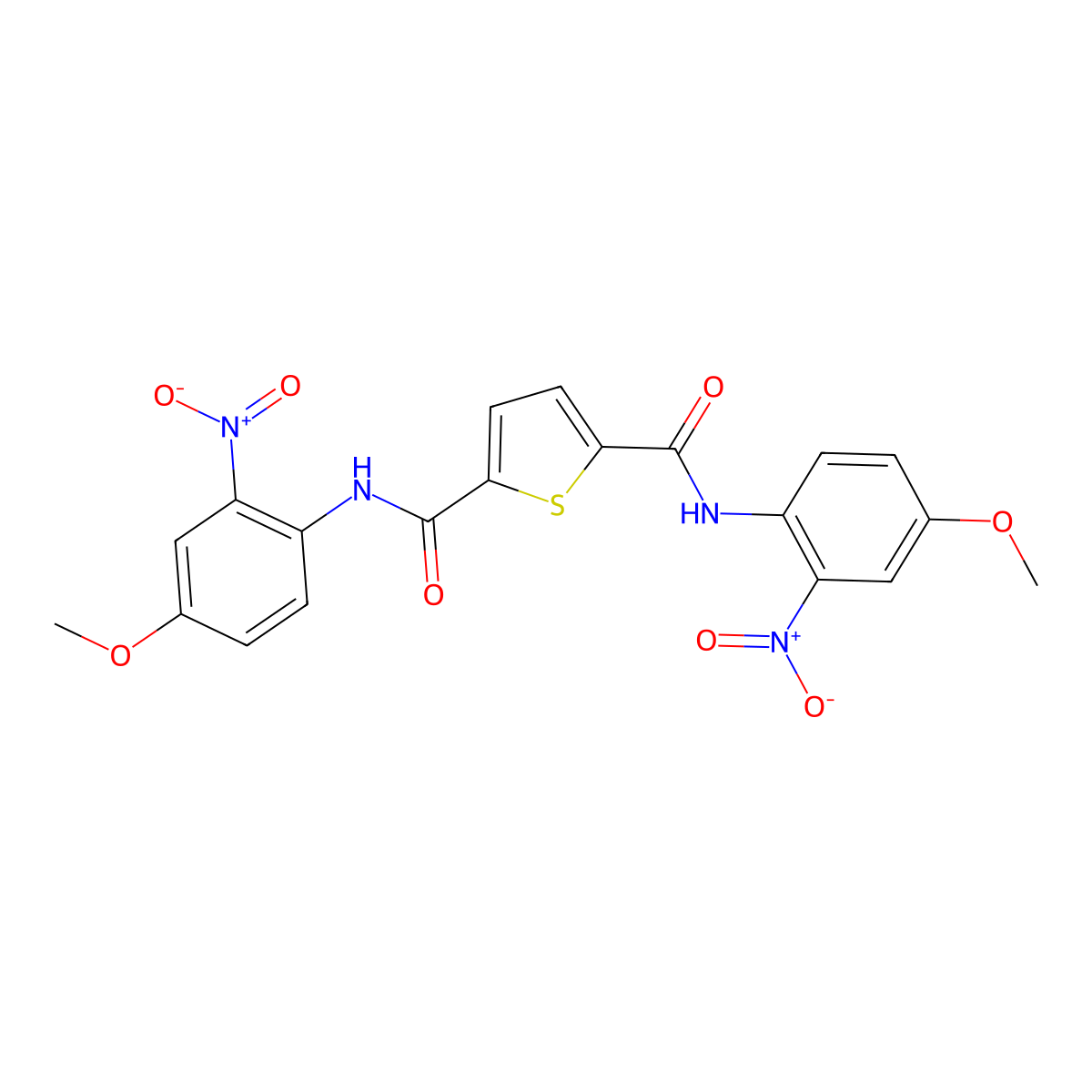 N2,N5-bis(4-methoxy-2-nitrophenyl)thiophene-2,5-dicarboxamide molecular structure, CAS 391896-41-6