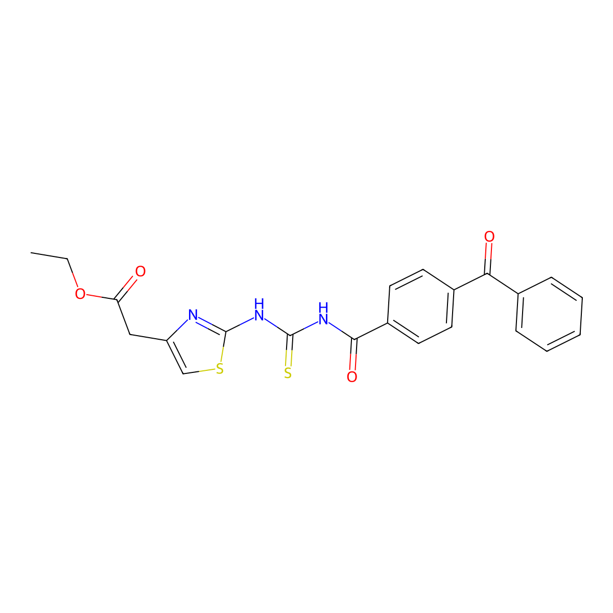 Ethyl 2-(2-(3-(4-benzoylbenzoyl)thioureido)thiazol-4-yl)acetate molecular structure, CAS 391896-44-9