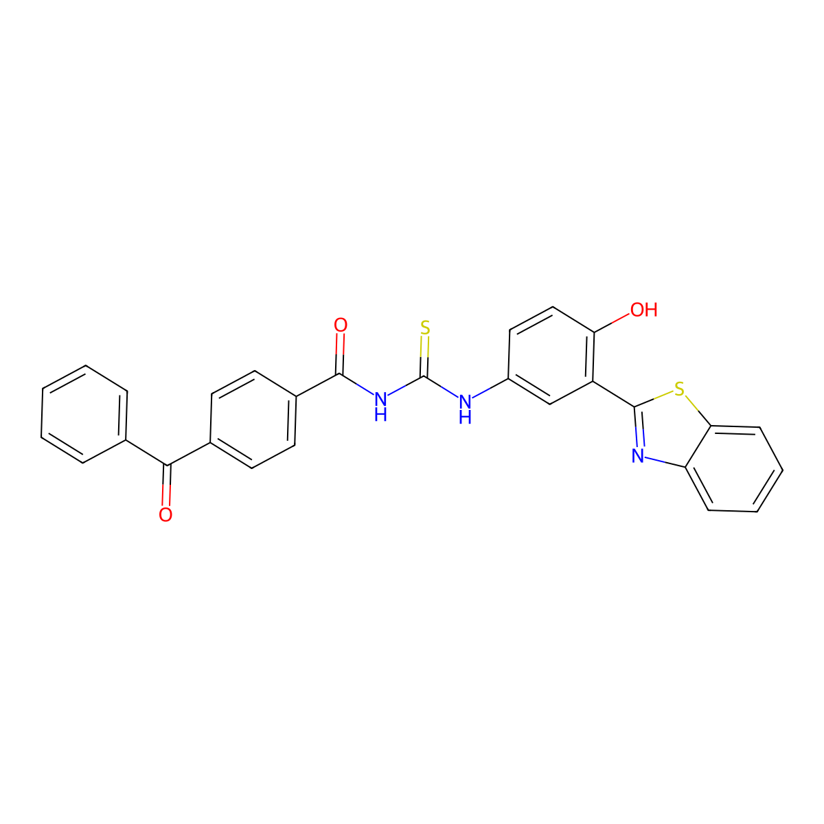 N-((3-(benzo[d]thiazol-2-yl)-4-hydroxyphenyl)carbamothioyl)-4-benzoylbenzamide molecular structure, CAS 391896-48-3