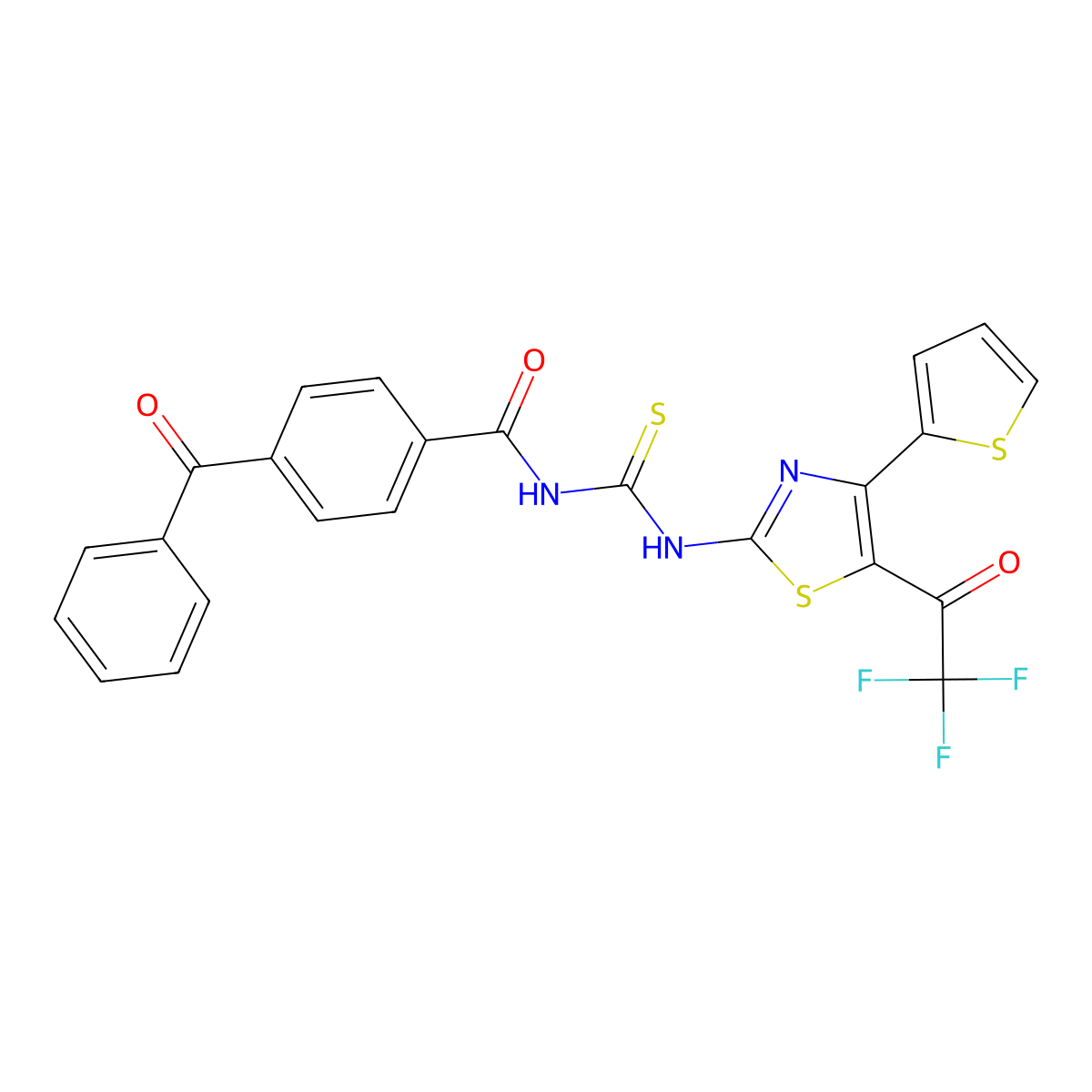 4-benzoyl-N-((4-(thiophen-2-yl)-5-(2,2,2-trifluoroacetyl)thiazol-2-yl)carbamothioyl)benzamide molecular structure, CAS 391896-51-8